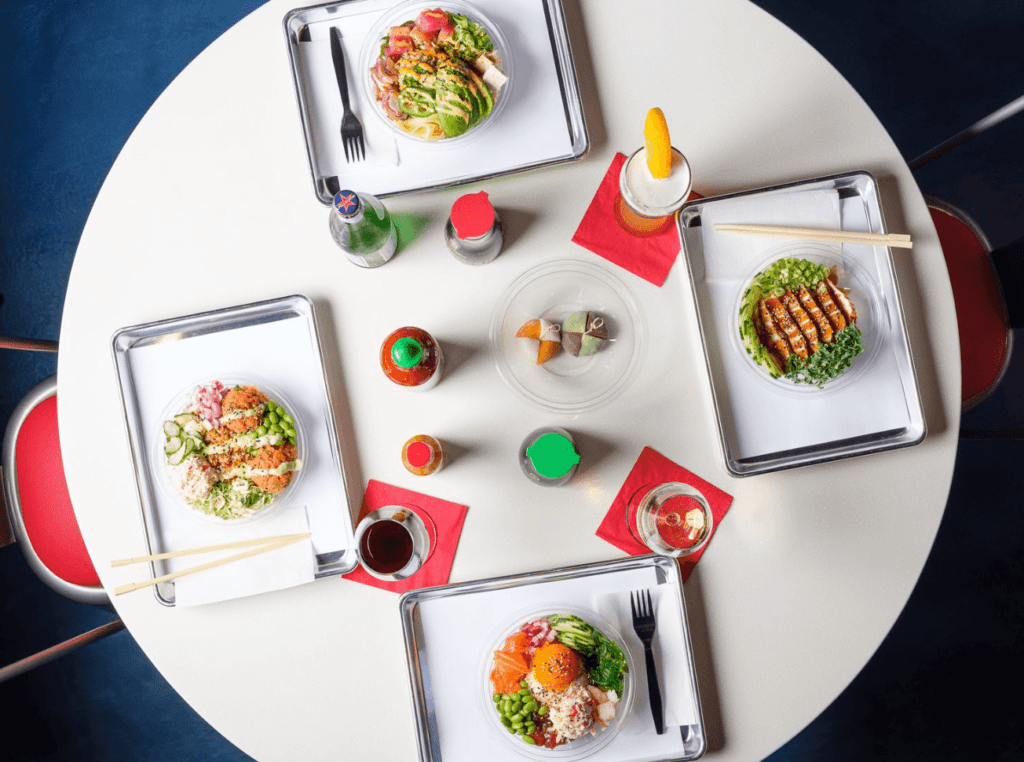 overhead view of trays