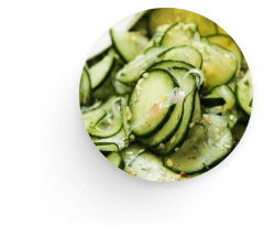 menu item, toppings, cucumber salad